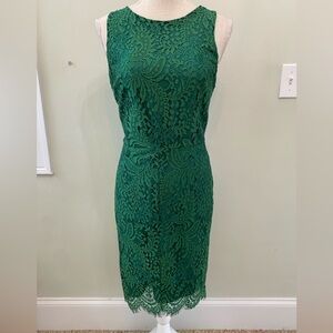 KATHERINE KELLY EMERALD GREEN JEWEL TONR LACE SHEATH DRESS SIZE 6